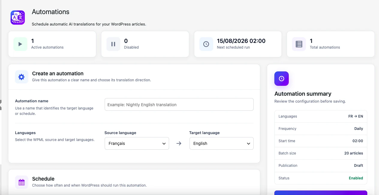 SmartTranslate AI scheduled automations